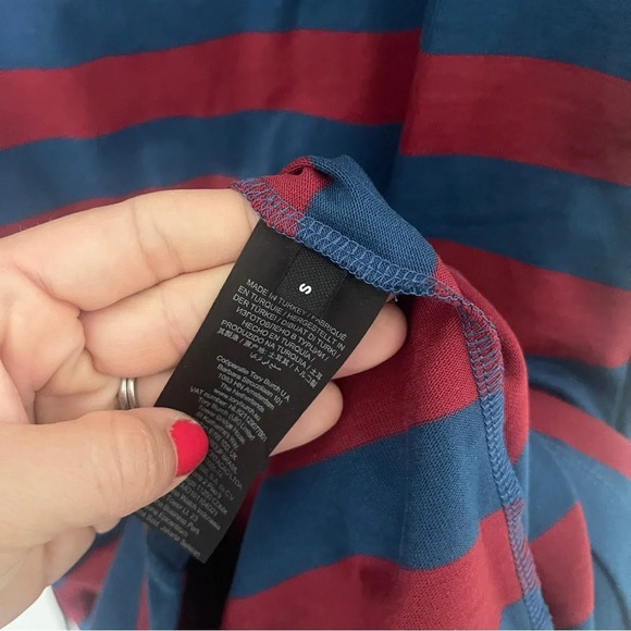 Tory Burch Logo-Belted Striped Midi-Dress Red Navy - Picture 8 of 10